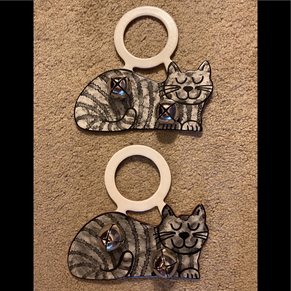 Tabby Cat Doorknob Bell Hangers - leather